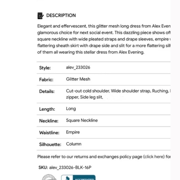 NWT Alex Evenings formal long dress black glitter sheer size 14. - Picture 3 of 10